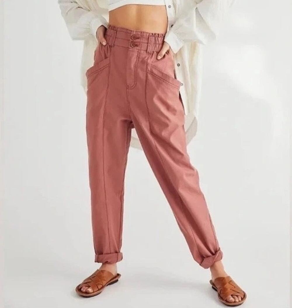 Free People Ready To Run Cinch Waist Pants Medium Dusty Rose Cargo Chic Relaxed